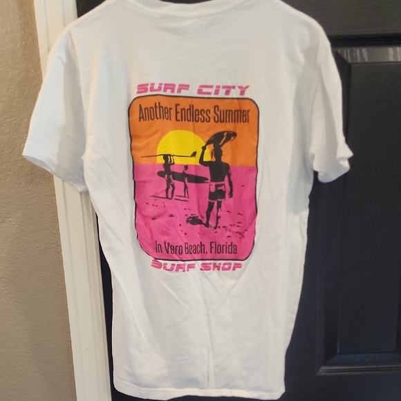 White T-Shirt with Pink Surf City Graphic - Picture 3 of 3